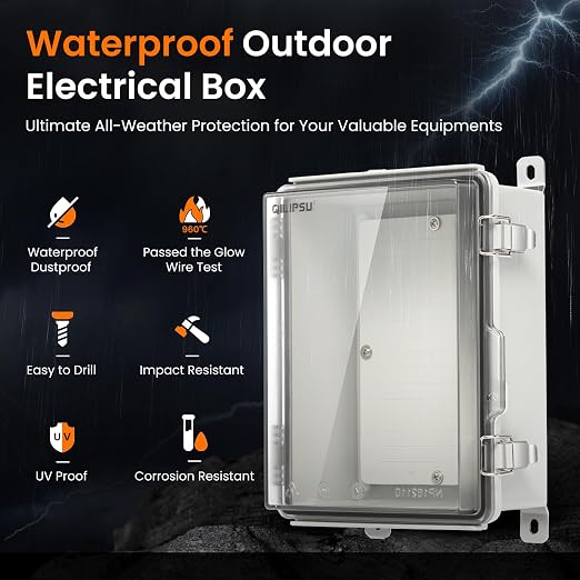QILIPSU UL94-V0 Outdoor Electrical Box 8.3"x6.3"x3.9" Waterproof Junction Box - Image 3
