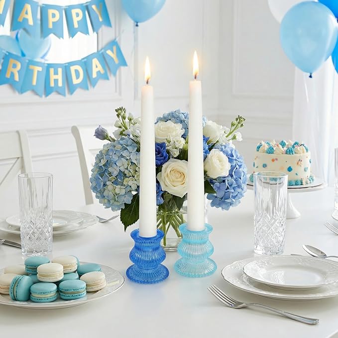 Blue Candlestick Holders 12 Pcs, Ribbed Taper Candle Holders - Image 4