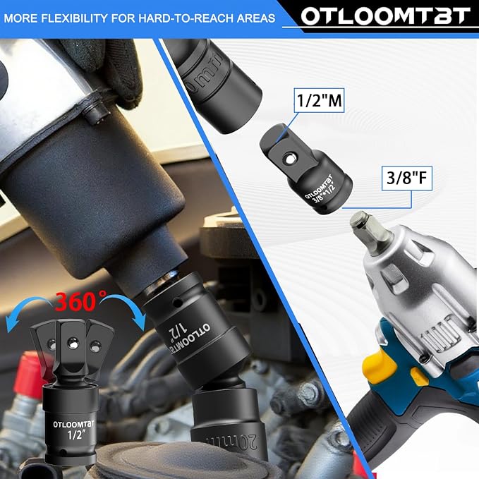 OTLOOMTBT 32PCS Impact Socket Set 1/2" Drive Metric & SAE Deep Sockets | Heavy - Image 9