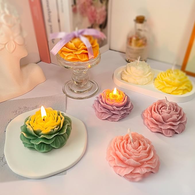 Turquoise Green Peony Flower Shape Candles - Image 3