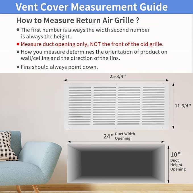 Howeall 24"W x 10"H Steel Return Air Grille, Air Return Vent Cover - Image 5