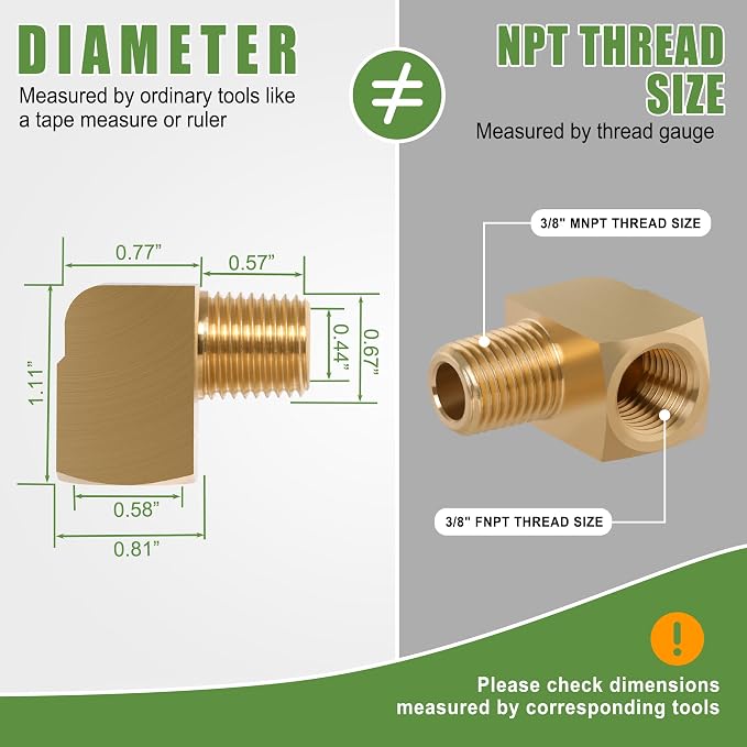 2Pcs Brass Pipe 90 Degree Barstock Street elbow, 3/8" x 3/8" | 3/8 Inch NPT - Image 2
