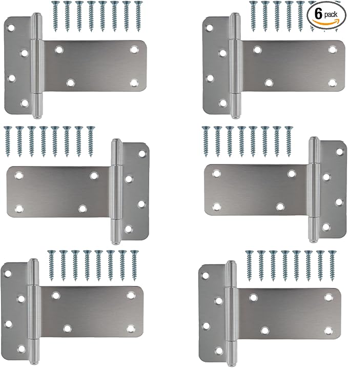 6 Pack 6” Door Hinges, 280 Lbs Capacity Heavy Duty Gate Hinges | T Gate Hinges by Pubotlu