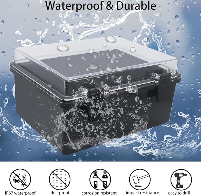 Junction Box, Hinged Black Clear Cover IP67 Waterproof ABS Project Box - Image 2