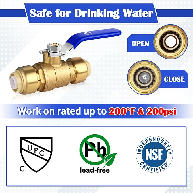 Push Fit Ball Valve, Brass Plumbing Water Valve, Pex Push Ball Valve, Used - Image 2