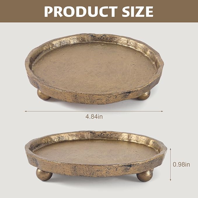 Vintage Cast Iron Pillar Candle Holder Plate, Rustic Brass Candle Tray | Round - Image 2