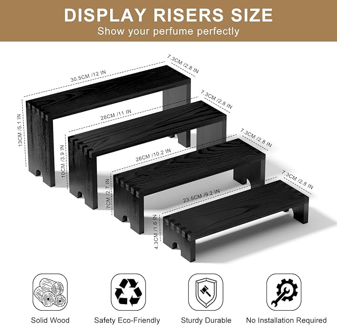 4 Set Black Wooden Tiered Riser Display Stands - Image 8