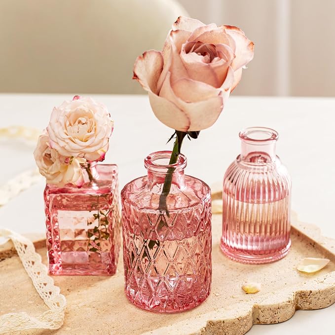 Clear Pink Glass Bud Vase Set of 22 Pcs, Small Bud Vases in Bulk, Glass Crystal - Image 9