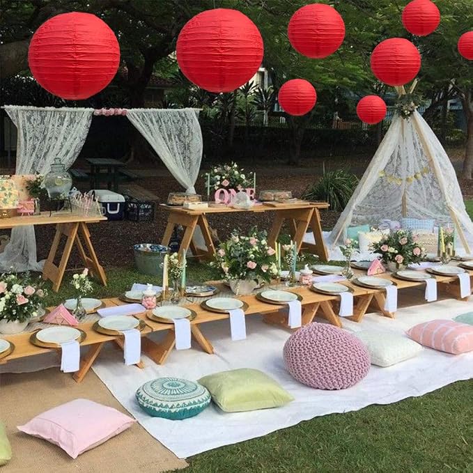 BEISHIDA 6 Inch Red Paper Lanterns 6 Packs Hanging Round Chinese Lantern | - Image 4