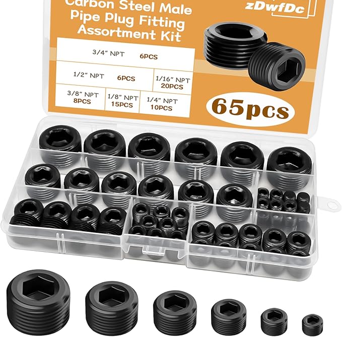 65PCS 6 Size 1/16" 1/8" 1/4" 3/8" 1/2" 3/4" NPT Pipe Fittings by zDwfDc