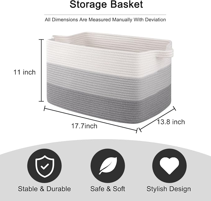 OIAHOMY Woven Blanket Basket Laundry Basket Dog Toy Basket Gradient Grey | - Image 3