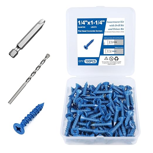 100PCS Concrete Screws Assortment Kit, 1/4" x1-1/4 Masonry Screws by NANAKLAUS