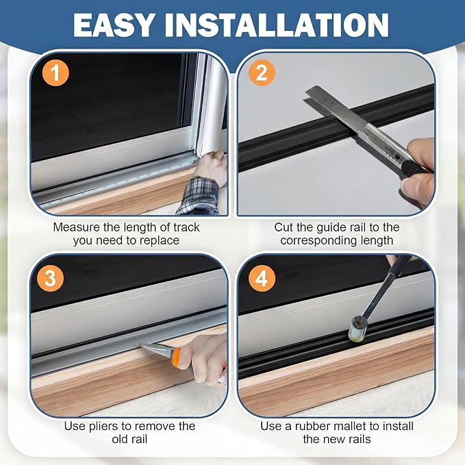 CroBlissful 4 Pcs Sliding Screen Door Track Bottom Replacement 72 Inch Black - Image 4