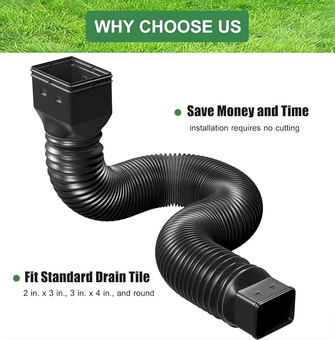 2 Pack Rain Gutter Downspout Extensions Flexible, Down Spout Extender Diverter - Image 2