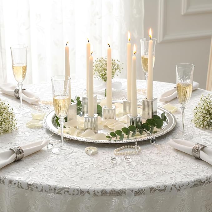 LETINE 12pcs Silver Vertical Stripe Glass Candlestick Holders - Image 4