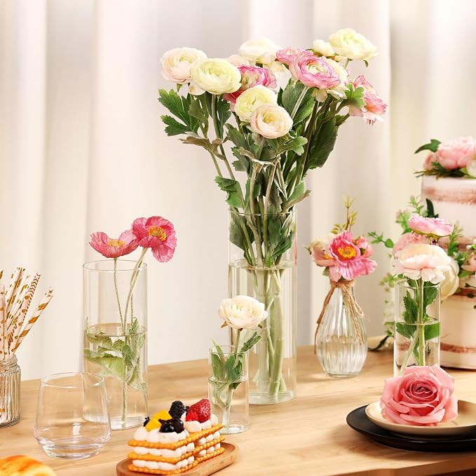 Fixwal 4pcs Clear Glass Cylinder Vases, 10 Inch Tall | Cylinder Vases - Image 5