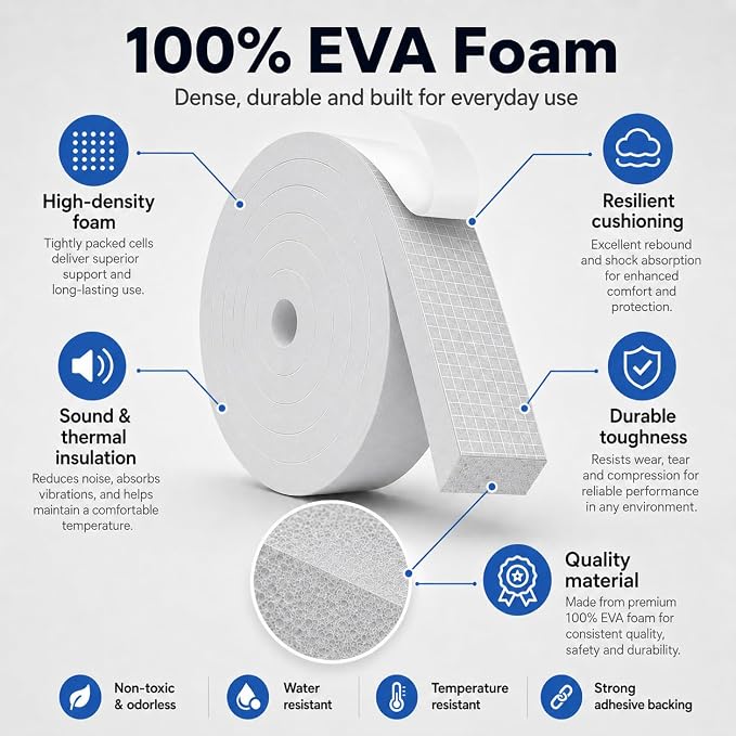 1" x 2" EVA Foam Weather Stripping Tape, 13FT Self-Adhesive Foam Seal Strip - Image 2