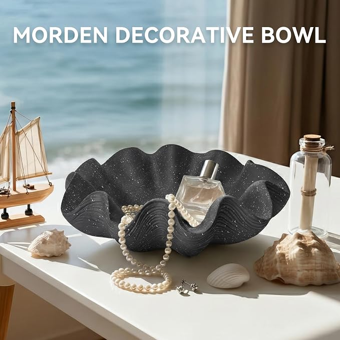 Scalloped Decorative Bowl Home Decor, 12.6" Shell Ruffle Fruit Bowl | Modern - Image 2