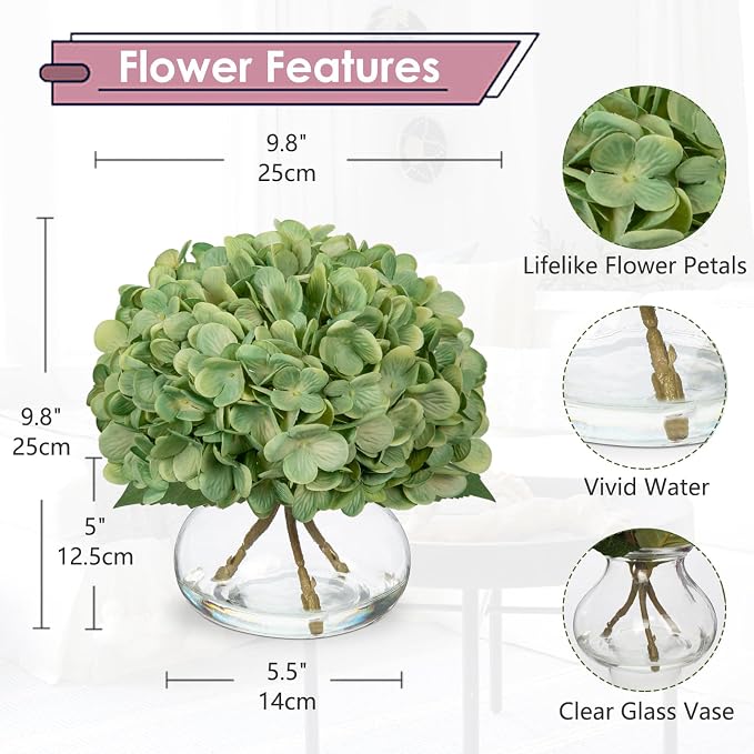 Hollyone Dark Green Hydrangea Artificial Flowers - Image 2