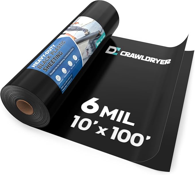 Black Plastic Sheeting, 6 Mil 10' x 100', Crawl Space Vapor Barrier, Vapor by CrawlSpaceEncapsulation