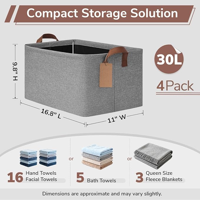 CHICVITA 4 Pack Large Fabric Storage Baskets - Image 3