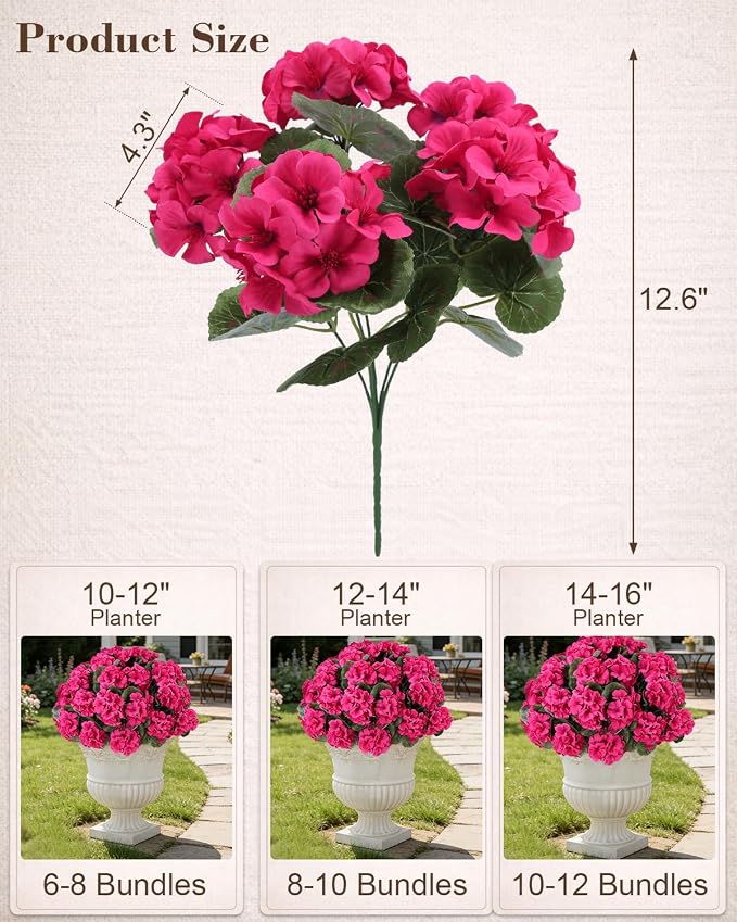 Artificial Flowers for Outdoors – 6 Bundles of UV-Resistant Artificial Geraniums - Image 6