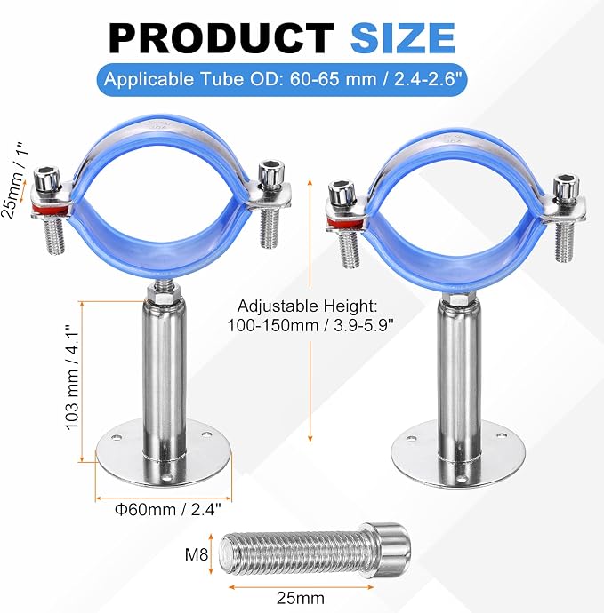 HARFINGTON 2 Set Wall Mount Ceiling Mount Pipe Supports 304 Stainless Steel - Image 2