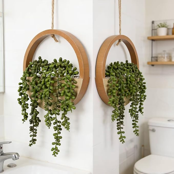 2 Pack Fake Plants Artificial Wall Hanging Succulents Plant | Boho Hanging - Image 6