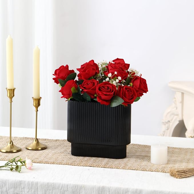 Ribbed Vase, Modern Vases for Living Room, Dining Table, 7 Inch - Image 4