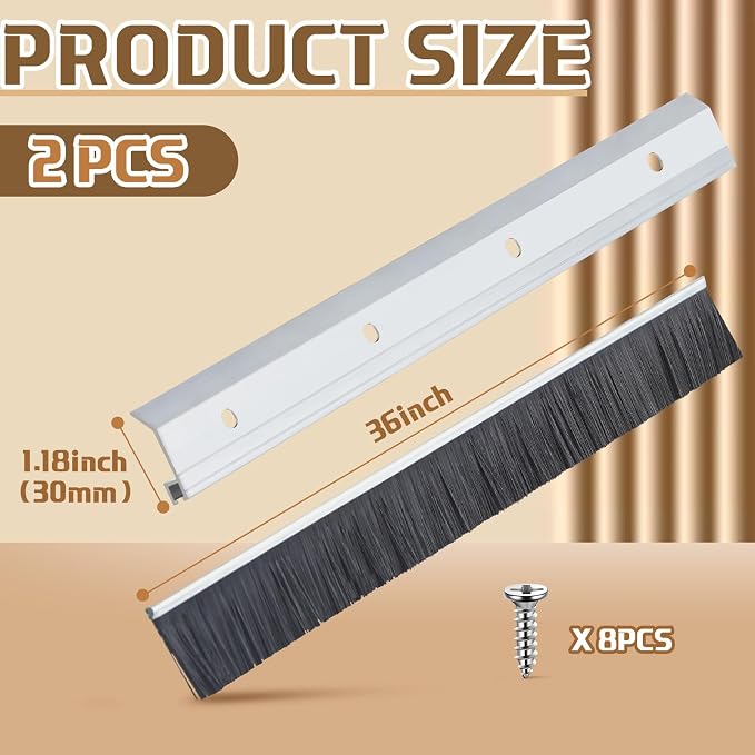 Hushee 2 Pack 36 Inches Brush Door Sweep, Aluminum Door Sweep Bottom, - Image 2
