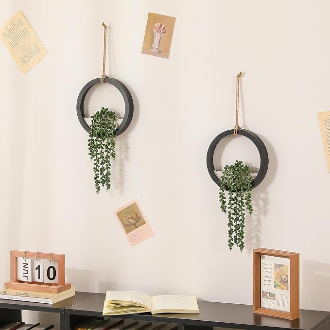 Boho Wall Decor, Indoor Hanging Planter Greenery Decor, Faux Succulent Wall - Image 9