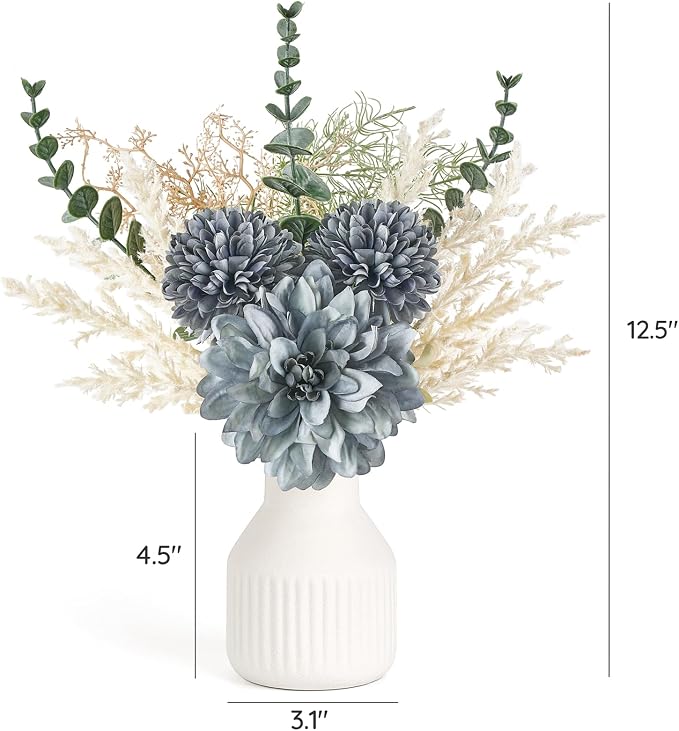 Mkono Fake Flowers in Ceramic Vase, 12.5" Coffee Table Centerpieces, Small Silk - Image 6