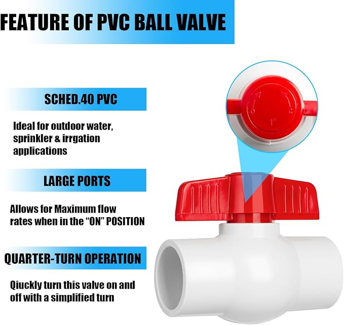 8PCS 3/4" PVC Ball Valve, Shut-Off Ball Valves Socket - Image 3