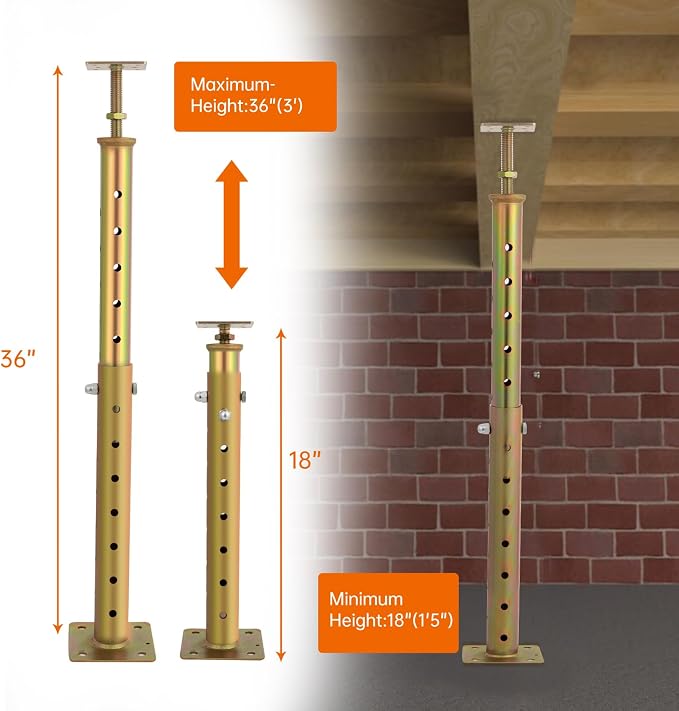 2 Pcs Adjustable Basement Floor Jack, Floor Joist Screw Jack - Image 2