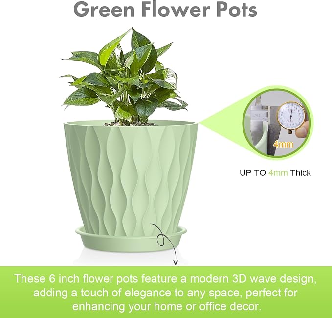 Meowell 6 inch Plant Pots, 5 Set Water Ripples Flower Pots - Image 3