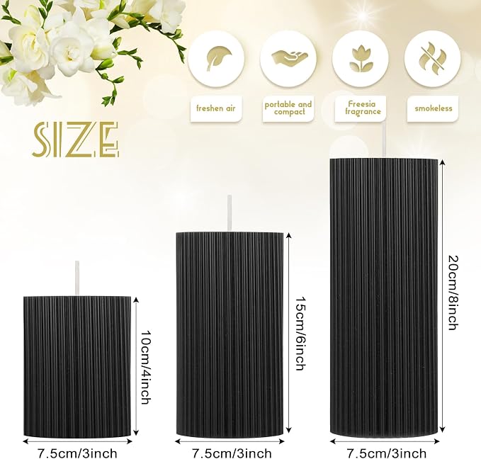 Conelist Ribbed Pillar Candles Set of 3, Width 3" High 4" 6" 8" - Image 2