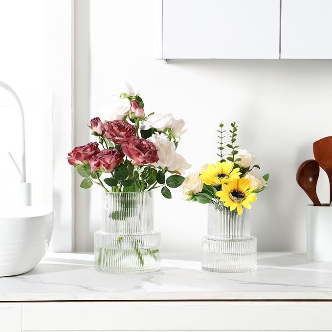 Ribbed Glass Vases for Bouquet, Modern Glass Vase for Living Room, Coffe Table - Image 3