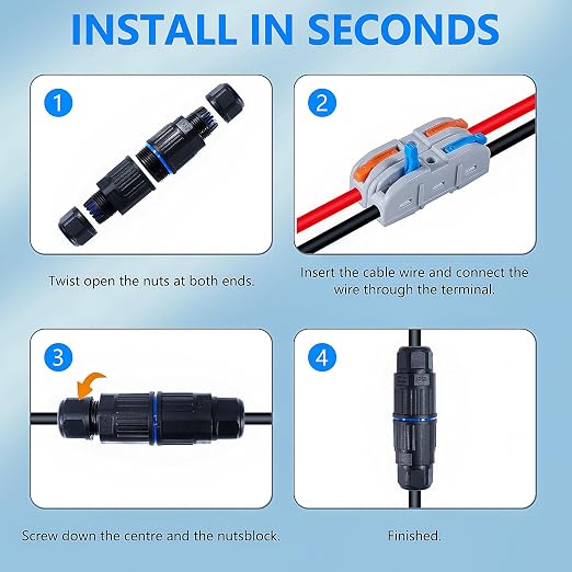 3PCS IP68 Waterproof Electrical Cable Connector, Outdoor 2 Way Junction Box - Image 7