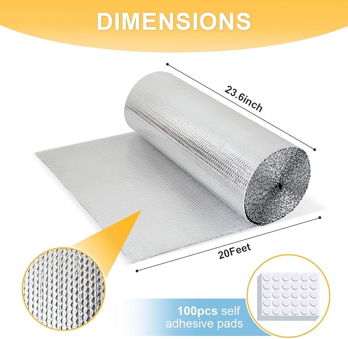 24" x 20 Ft Window Insulation Kit, 3mm Bubble Aluminum Foil | Reflective Roll - Image 2