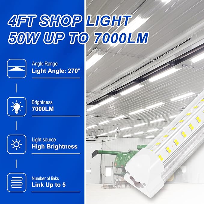XLNYUUI Led Shop Lights, 4FT LED Light 50W 6500K 7000LM Led Daylight, Garage - Image 2