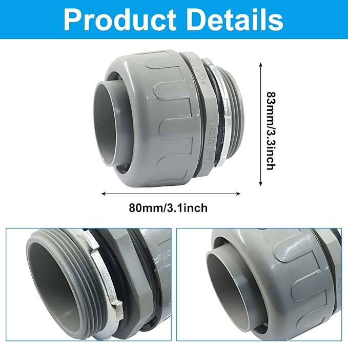 2Pcs 2 Inch NPT Liquid Tight Connector | Nonmetallic Straight, Electrical - Image 3