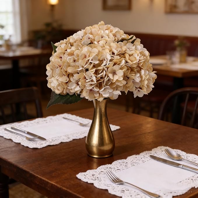 Kimura's Cabin 6pcs Hydrangea Artificiales Flowers Faux Hydrangeas, Cream | - Image 3