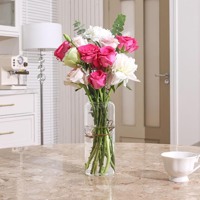 ComSaf Glass Flower Vase 8 Inch Tall, Living Room, Wedding Decor, Mother's Day - Image 5