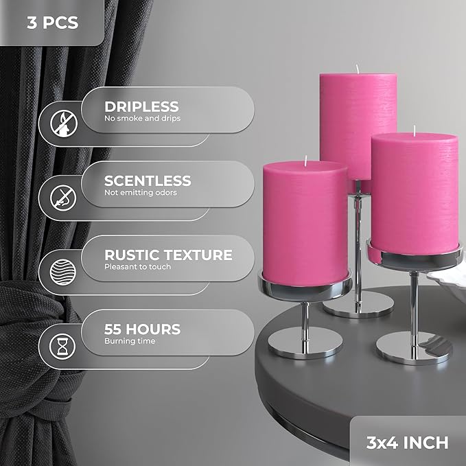 3x4 Pink Pillar Candles Set of 3 - Image 3