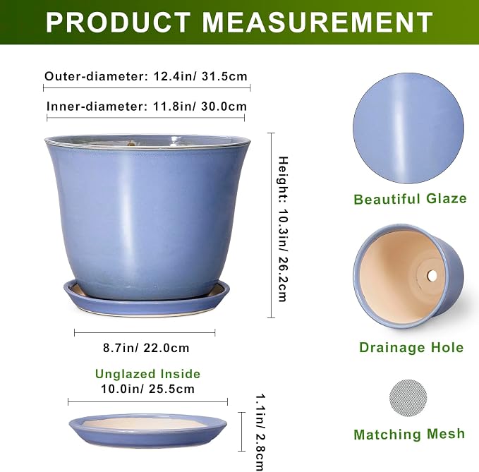 12 Inch Pots for Plants, Ceramic Planter - Image 2