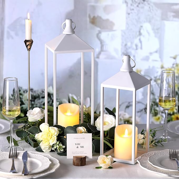 White Decorative Lantern Decor 17" 13" Set of 2 Wedding Lantern - Image 5