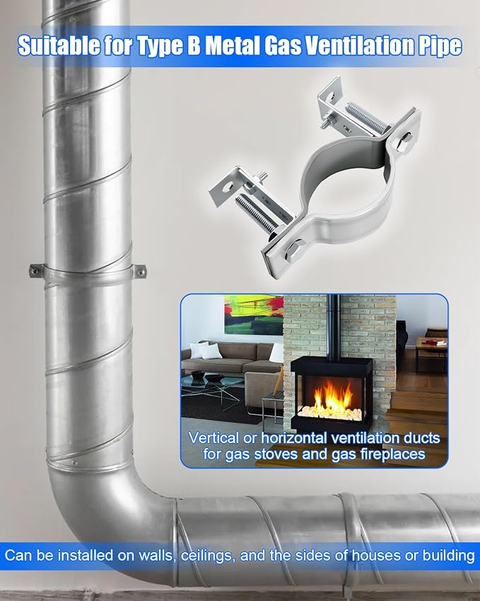 10" Adjustable Pipe Bracket, Split Ring Stove Hanger Chimney Pipe Holder | B - Image 2