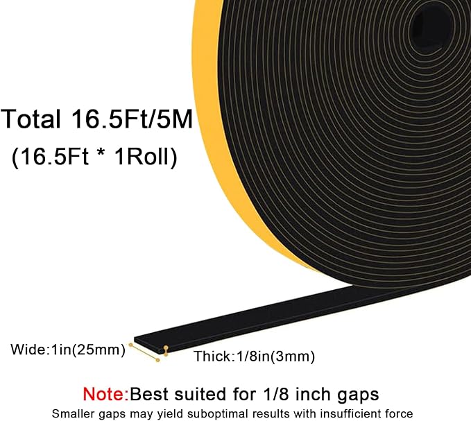 Wide Thin Foam Tape for Doors & Windows, Strong Adhesive 1x1/8In | Blocks drafts - Image 6