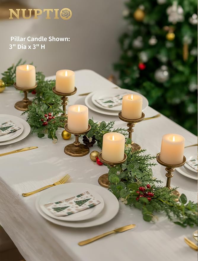 NUPTIO Gold Candle Holders for Pillar: Antique Brass Cast Iron Candle Stand | - Image 3