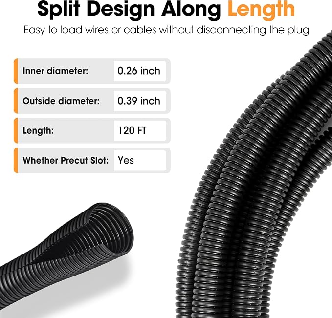 120 FT Wire Loom 1/4 Inch, Split Wire Loom Tubing Conduit, Wire Protector Tubing - Image 3